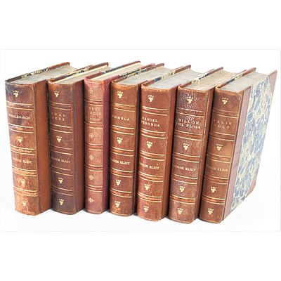 Seven Antique George Elliot Novels, William Blackwood and Sons, London, Including Romola, Adam Bede, Middlemarch and More