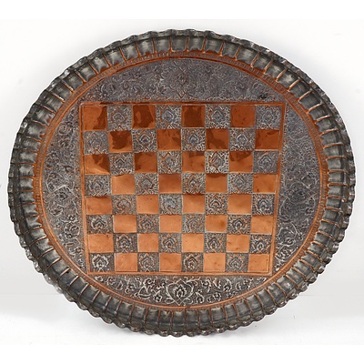 Large Indo Persian Profusely Repousse Tinned Copper Chess Board