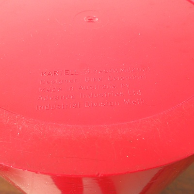 Kartell Red Moulded Plastic Waste Paper Bin Designed By Gino Collombini