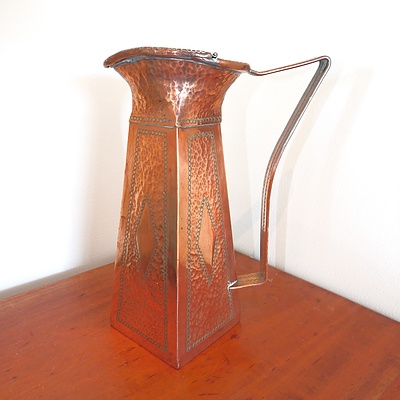 Indo Persian Tinned Copper Water Pitcher with Beaten Finish