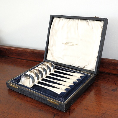 Six Vintage Boxed Silver Plated Soup Spoons