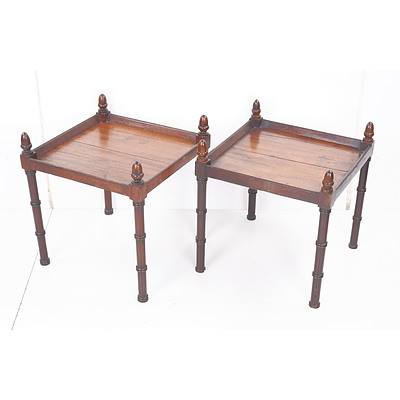 Pair Antique Side Tables with Acorn Finials