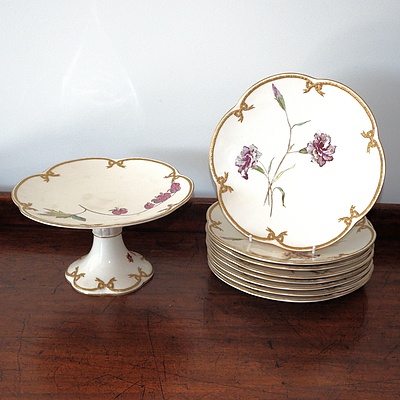 Powell Bishop & Stonier Oriental Ivory Patterned Setting for Eight with Raised Comport