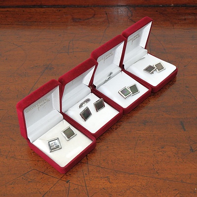 Four Sets of Willie Creek Sterling Silver and Shell Cufflinks