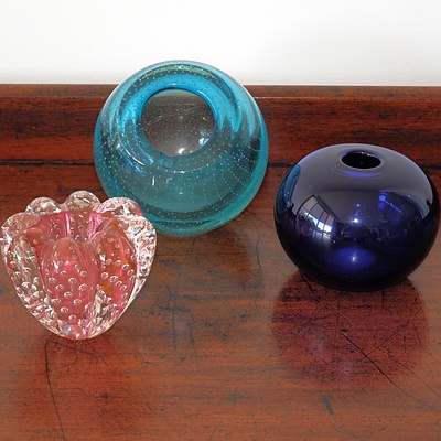 Three Pieces of Art Glass, Including Stephen Morris, Murano and More