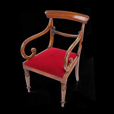 Late Regency Period Scroll Arm Elbow Chair, Circa 1830