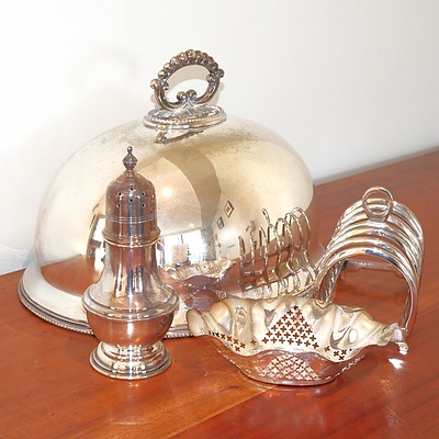 Collection of Silver Plated Wares Including Meat Cloche, Bon Bon Basket, Toast Rack and More