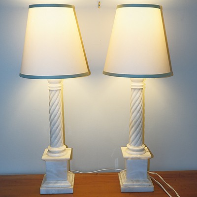Pair of Tall Carved Marble Table Lamps