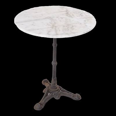 Vintage Cast Iron and Marble Cafe Table