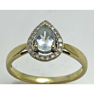9ct Gold Natural Aquamarine Ring With Diamond-Set Halo