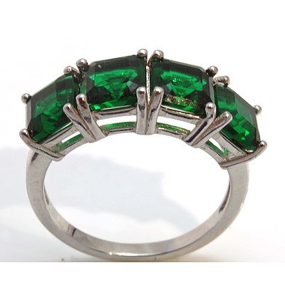 Sterling Silver Ring Set With Lab Created Emeralds