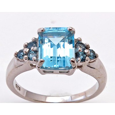 Sterling Silver Ring - Set With Topaz & Tanzanites
