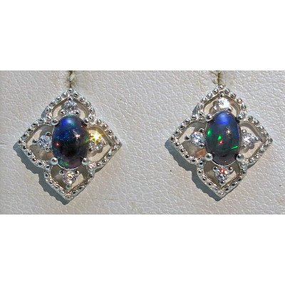 Sterling Silver Black Opal Earrings