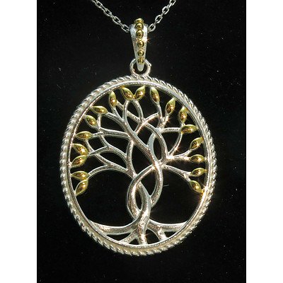 Sterling Silver Tree Of Life Pendant With 18ct Gold Plated Leaves