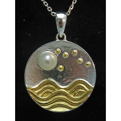 Sterling Silver Pendant, Moon, Stars And Sea