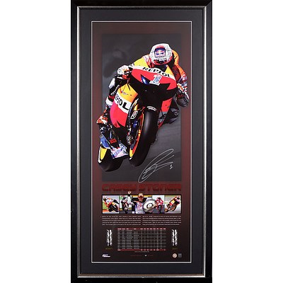 Casey Stoner Memorabilia - Framed and Signed Photograph and Statistics List