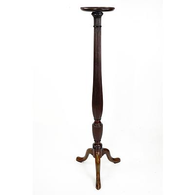 Antique Mahogany Pedestal Stand with Heavily Fluted Column Support and Tripod Base
