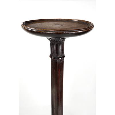 Antique Mahogany Pedestal Stand with Heavily Fluted Column Support and Tripod Base