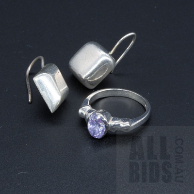 Sterling Silver and Past Rings with a Pair Mexican Sterling Silver Earrings