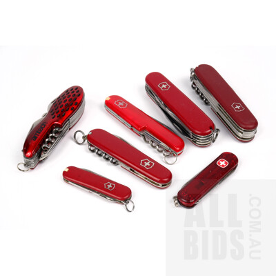 Seven Various Swiss Army Style pocket Knives including Victorinox