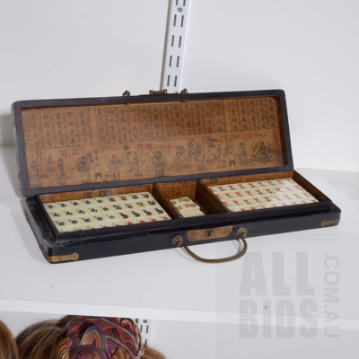 Antique Style Mahjong Set in Wooden Case with Dragon Motif
