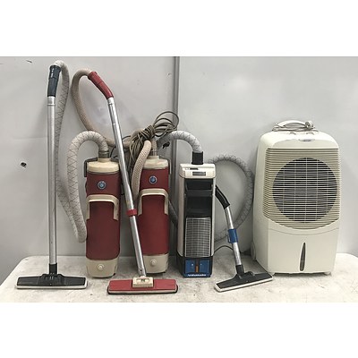 Convair Magicool Air Conditioner With Three Electrolux Vintage Vacuum Cleaners
