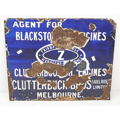 Vintage Enamelled Metal Blackstone Engines Agency Sign