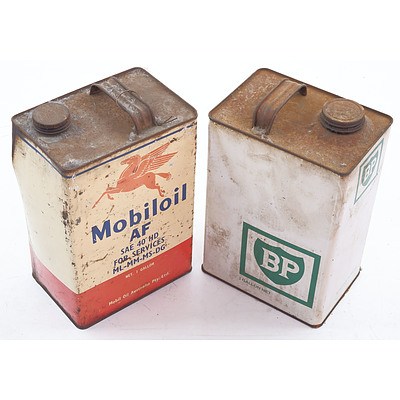 Vintage Mobil and BP One Gallon Oil Tins (2)