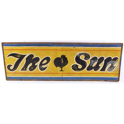 Original Vintage Painted Metal and Timber Framed 'The Sun' Sign