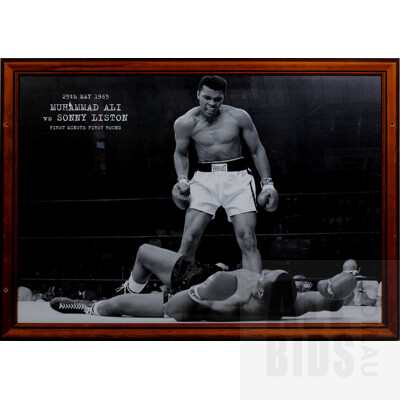 Framed Muhammad Ali Standing Over Sonny Liston Boxing Photographic Memorabilia