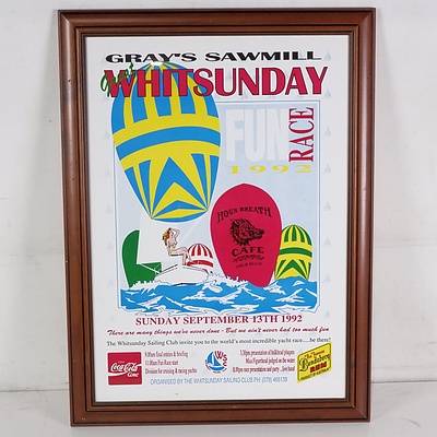 Framed Vintage Hog's Breath Cafe Gray's Sawmill Whitsunday Sailing Club Fun Race Poster
