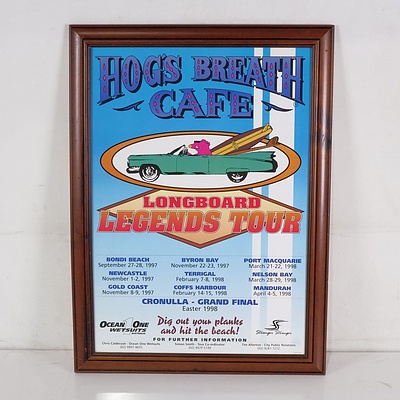 Framed Vintage Hog's Breath Cafe Longboard Legends Tour Poster