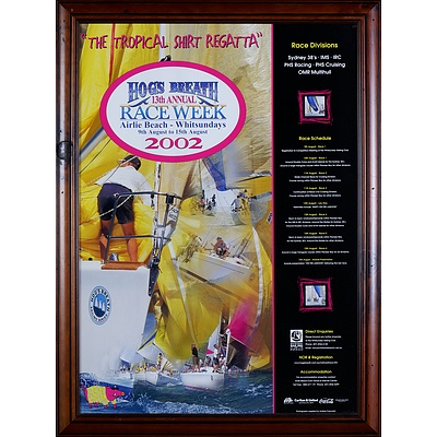 Framed Vintage Hog's Breath Cafe Race Week Airlie Beach - Whitsundays 2002 Poster
