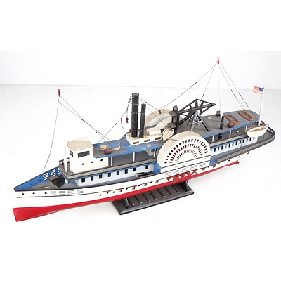 Vintage 'Mt. Washington' Timber Model Paddle Wheeler Boat