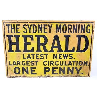 Vintage Painted Metal Sydney Morning Herald Advertising Sign
