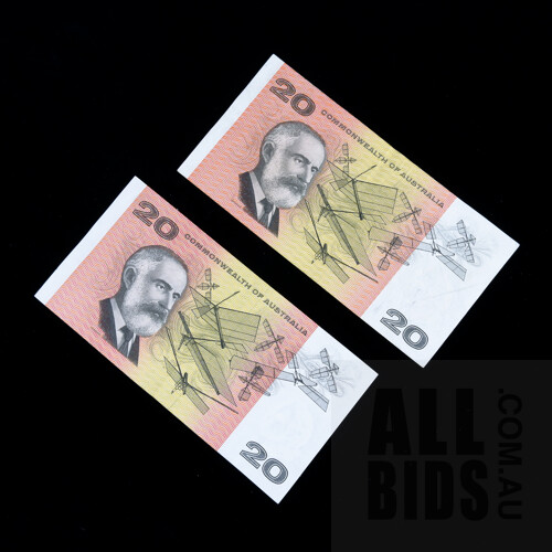 Two Commonwealth of Australia $20 Notes, Coombs/ Randall XBQ514089 and Phillips/ Randall XCQ893627