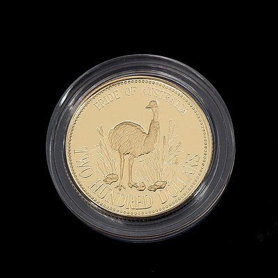 RAM 1991 22ct Gold $200 The Pride of Australia Proof Coin, Emu No 8209