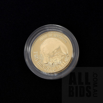 RAM 1990 22ct Gold $200 The Pride of Australia Proof Coin, Platapus No 2371