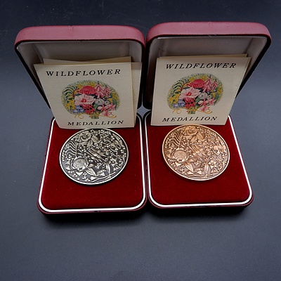 Two RAM Wildflower Medallions, Sterling Silver and Bronze with Antique Finish