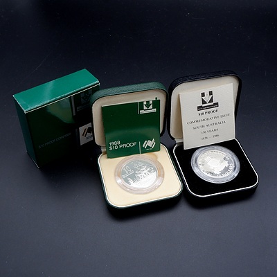 1988 and 1986 Silver Proof $10 Coins, Including South Australia 150 years