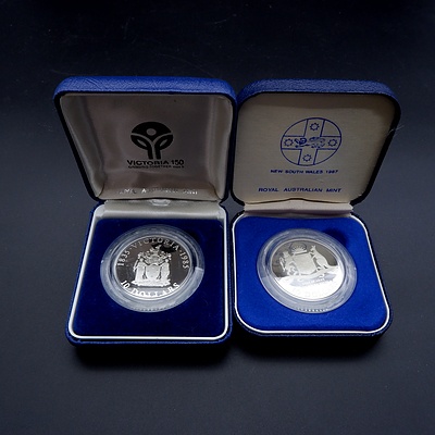 1987 and 1985 State Series $10 Silver Proof Coins, NSW and VIC