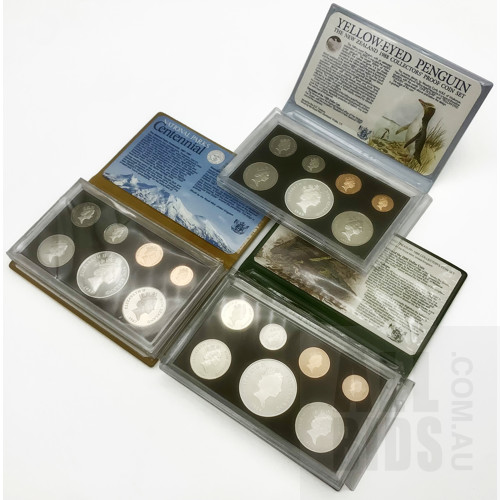 Three New Zealand Proof Coin Sets, 1986, 1987, 1988