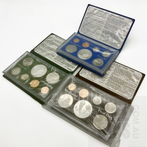 Three New Zealand Proof Coin Sets, 1980, 1981, 1982