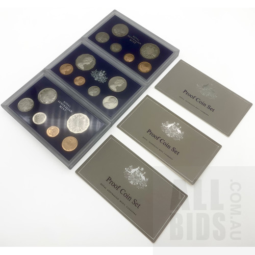 Three Australian Proof Coin Sets, 1978, 1979, 1980
