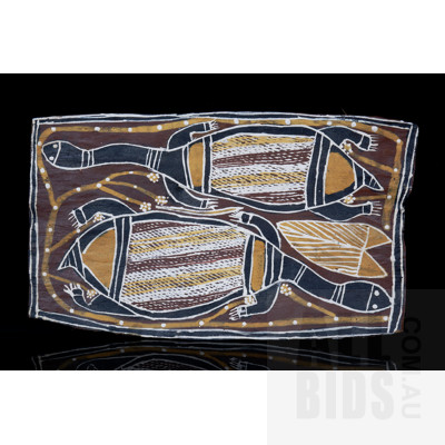 Vintage Indigenous Bark Painting 'Long Necked Tortoise' - Bob Bilinyarra, Wilaki Tribe Gadji Creek
