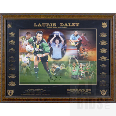 Signed and Framed Limited Edition Collage of Laurie Daley's Raiders and Representative Career
