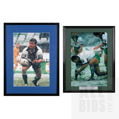 Two Rare Framed Pieces from the First Premiership Match Played in the Snow
