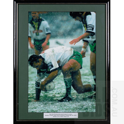 Two Rare Framed Pieces from the First Premiership Match Played in the Snow