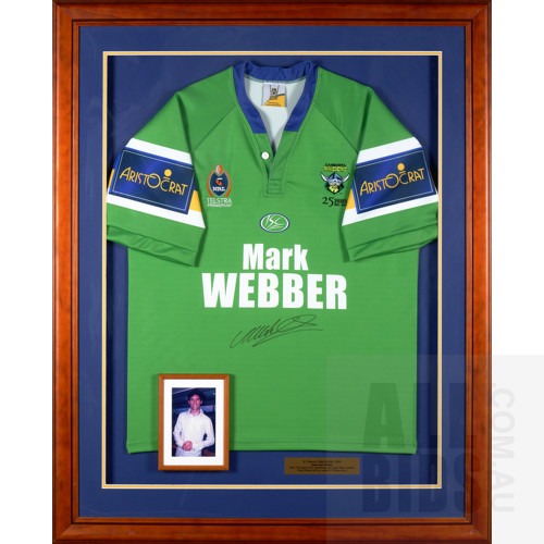 Framed Canberra raiders Jersey Signed by Formula 1 Legend Mark Webber