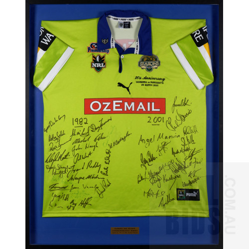 Framed and Signed 2001 Canberra Raiders Commemorative Jersey